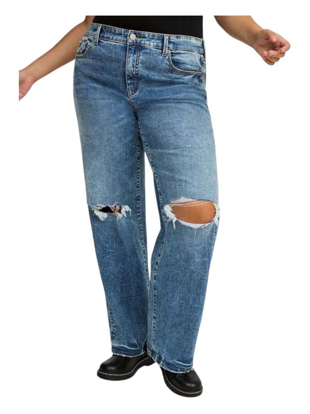 torrid Blue Distressed Boyfriend Jeans with Knee Rips size 16R